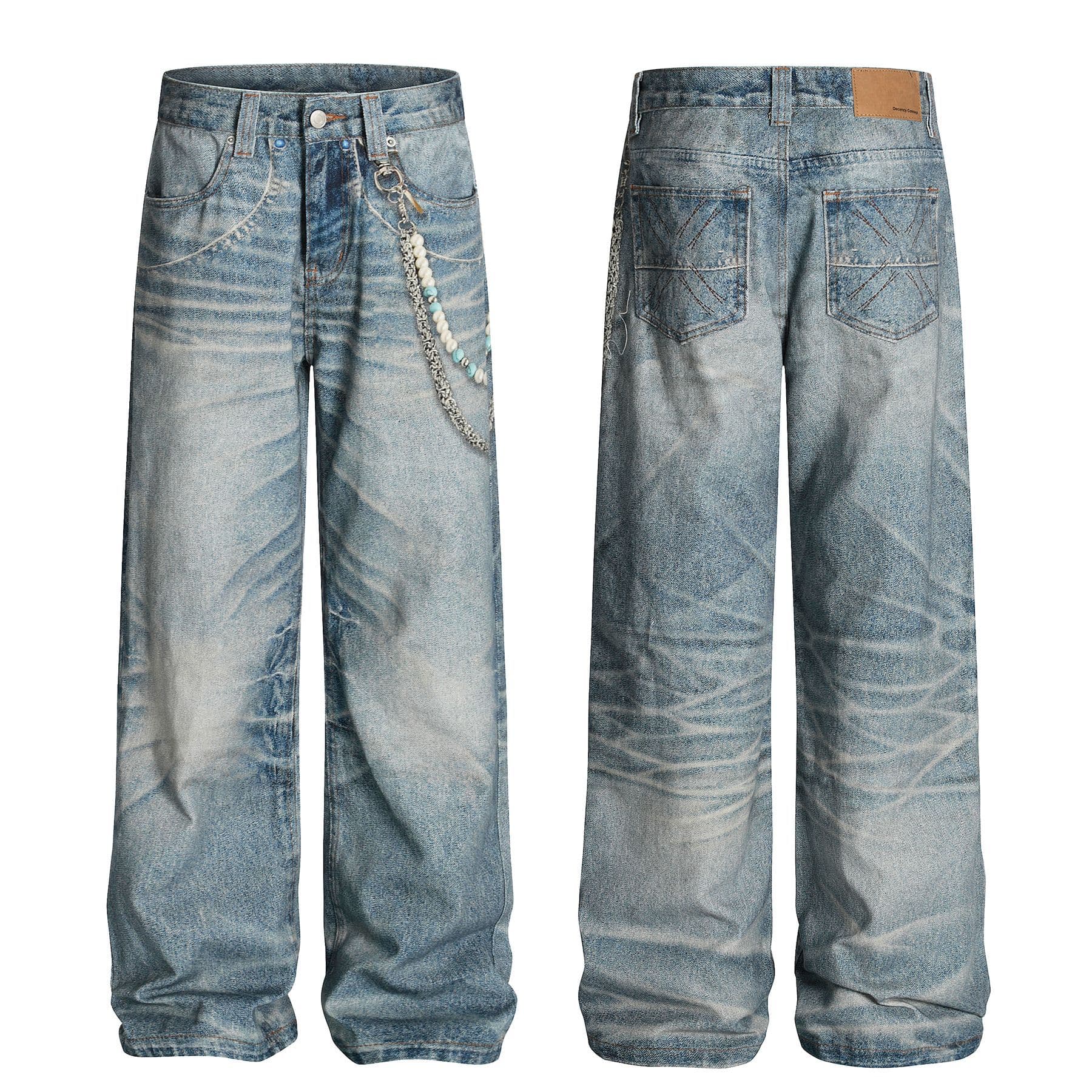 Men's Clothing And Women's High End Retro Digital Printing Chain Design Men's Loose Jeans