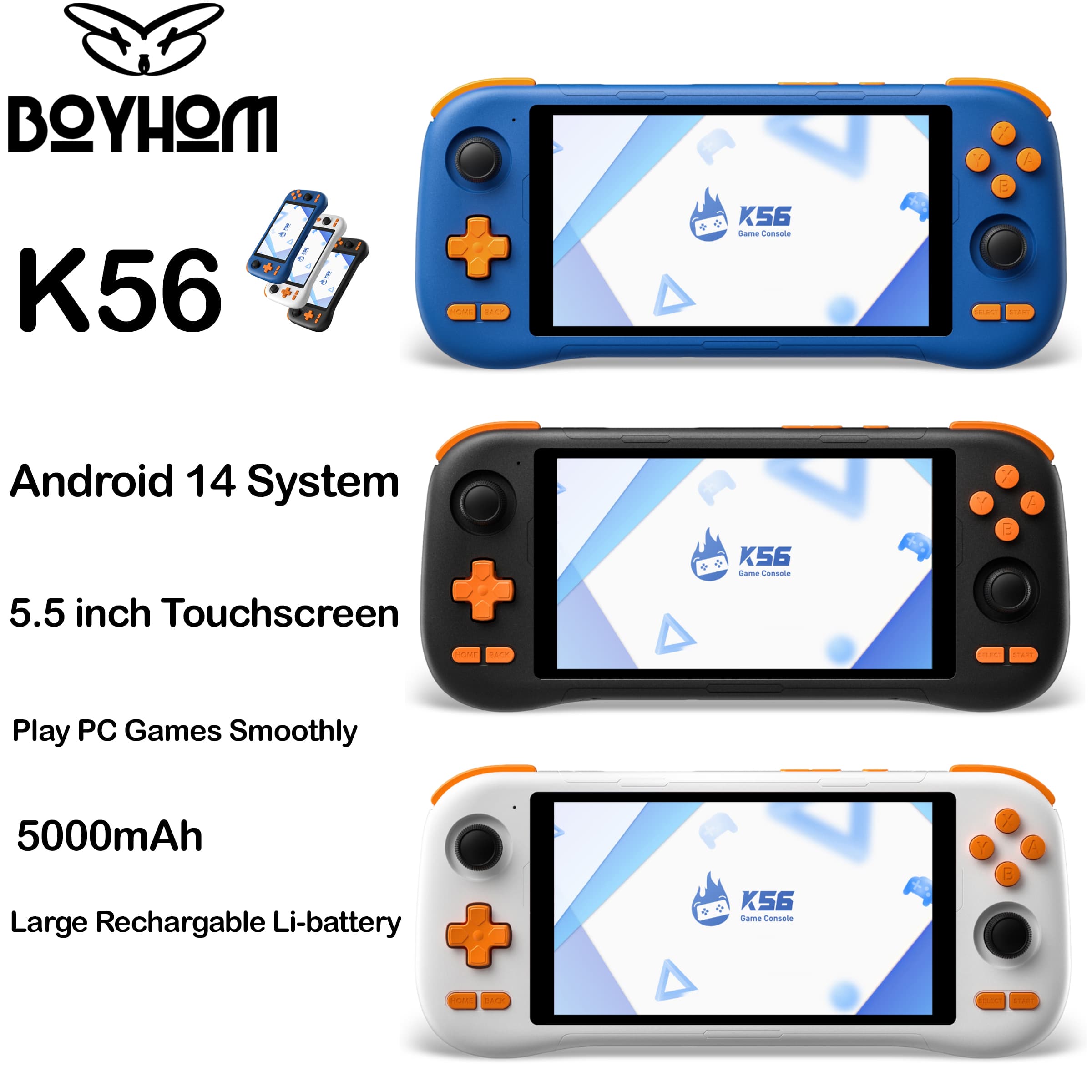 56 Retro Handheld Game Console, Android 14 System, 5.5 Inch Touchscreen 5000mAh Large Rechargeable Li-Battery Best Gift