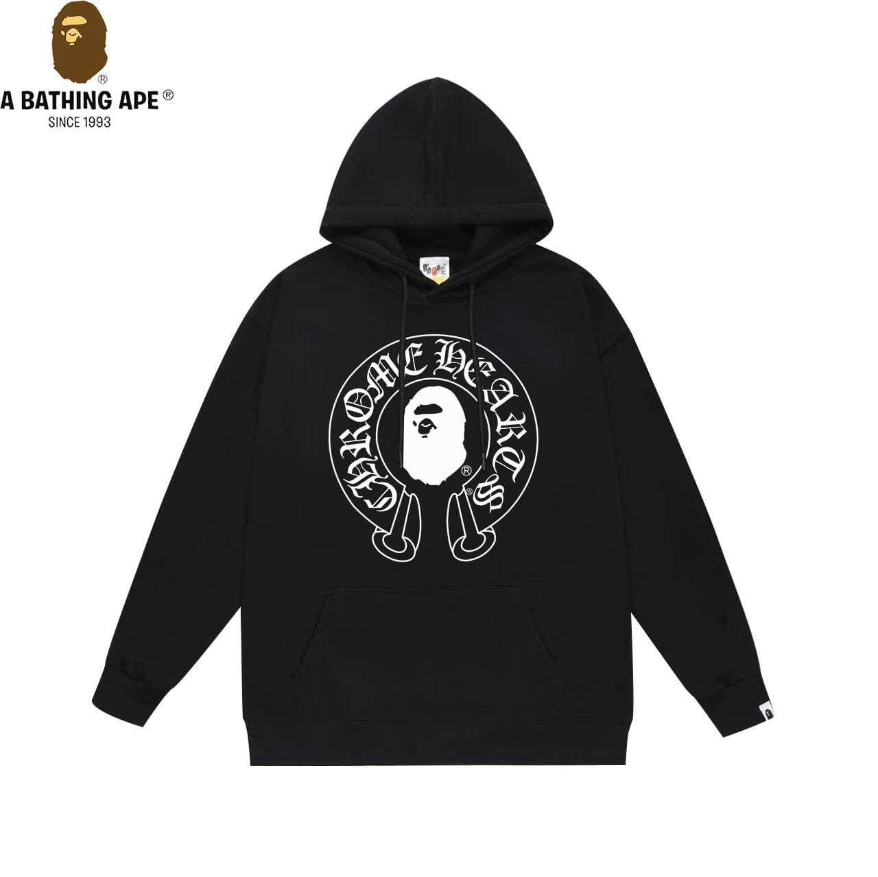 A Bathing APE BAPE-BAPE&Chrome Hearts Co Branded Design Letter Ape Head Pattern Printed Hoodie Unisex