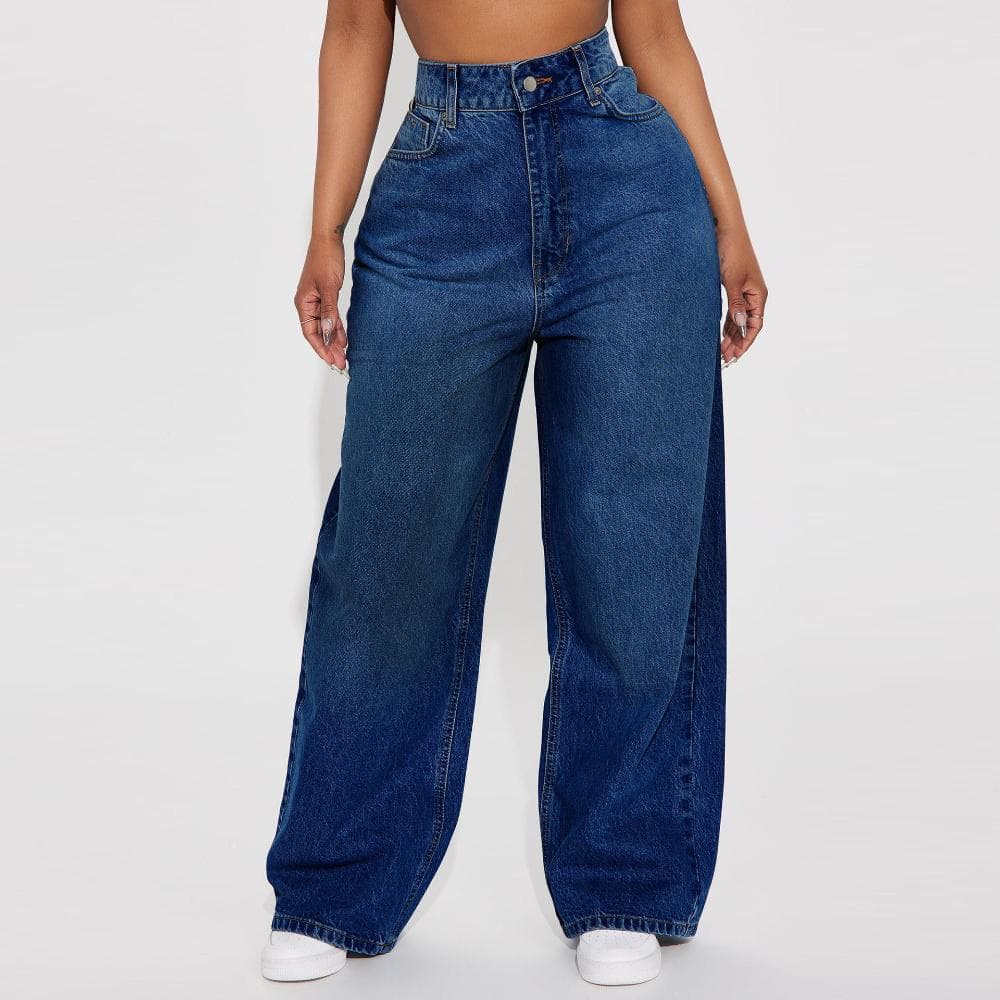 ​​High Waist Wide Leg Flare Jeans For Women - Stretchy Denim Pants With Comfortable Fit, Deep Blue Washed Casual Trousers​