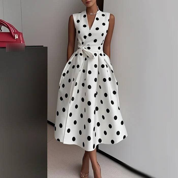 Women's Clothing ​​French-Inspired Polka Dot Wrap Dress - Vintage Flare V-Neck A-Line Sundress For Women​​