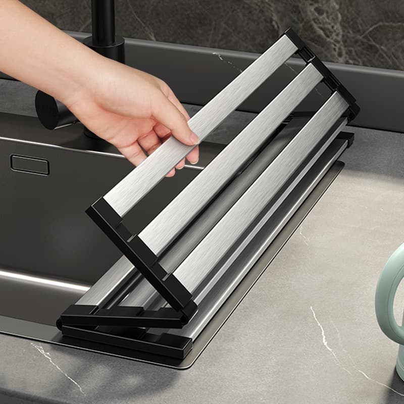 304 Stainless Steel Sink Dish Rack – Foldable, Expandable Drainer Basket For Dishes, Cups & Utensils (Space-Saving, Rustproof, Easy Assembly)​