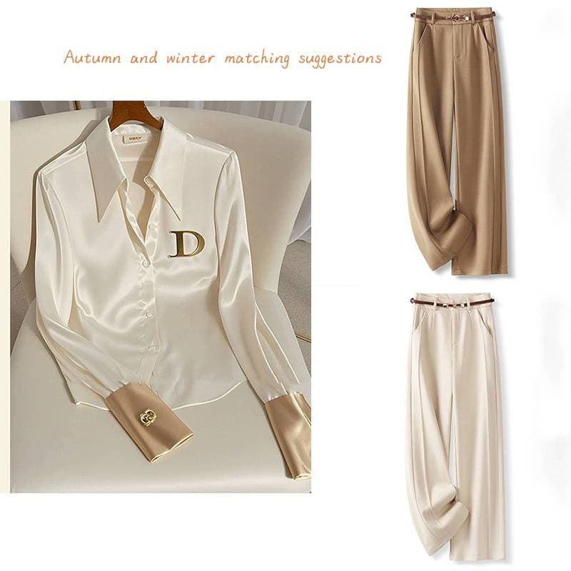 Women's Clothing fashionable high end tops niche unique unique cool white acetate satin shirt