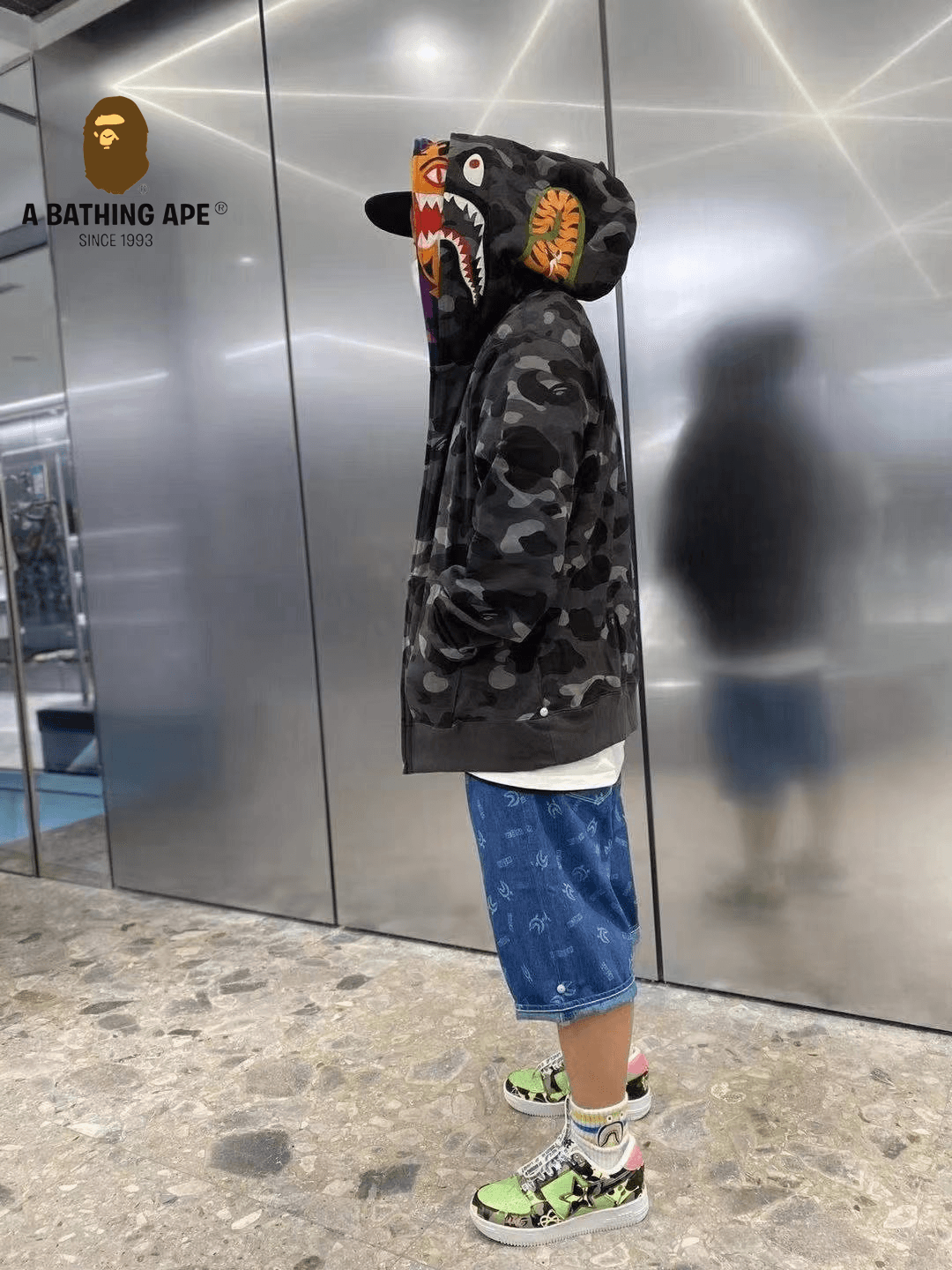 A BATHING APE ABC CAMO High Quality Pure Cotton Version Tiger Head Double Hat SHARK FULL ZIP HOODIE MENS AND WOMEN Black&Red
