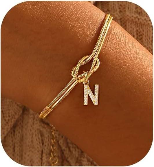 Bracelet en zircon avec 26 lettres, tendance, nœud concentrique, rond, en os de serpent, pour couple, amitié, bijoux de main