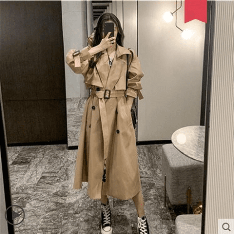 Women's Trench Coat Oversized Casual Jacket, Mid-Length Loose Fit Coat For Petite, Khaki Spring Fall Coat (S-XXL)"