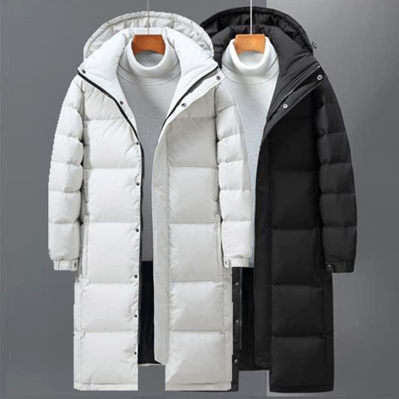 ​​Korean-Style Winter Hooded Long Coat – Warm & Stylish Couple Outfit (S-3XL, Black/Gray)​​