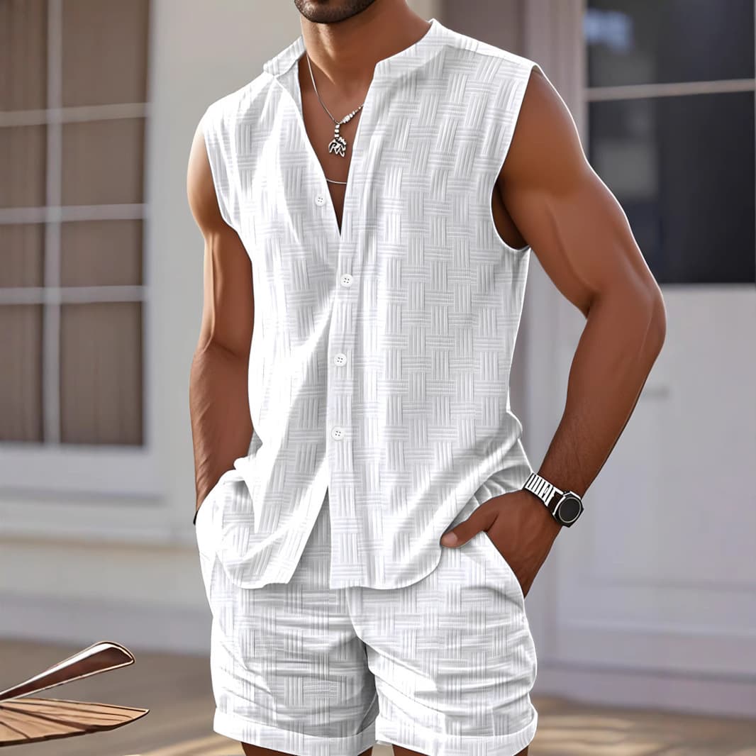 Men's Clothing European And American Summer New Fashion Men's Casual Stand Up Collar Cardigan Vest Shorts Sports Men's Thin Suit