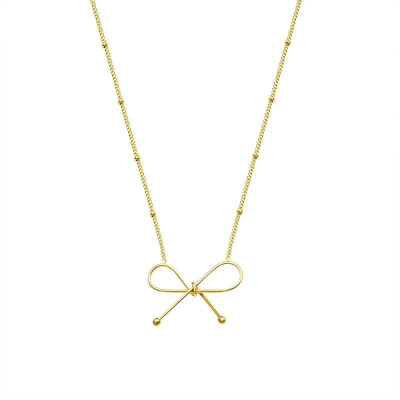 Women's Jewelry Sweet Little Skirt Versatile Bow Clavicle Necklace Bracelet Jewelry Suit Titanium Steel Gold