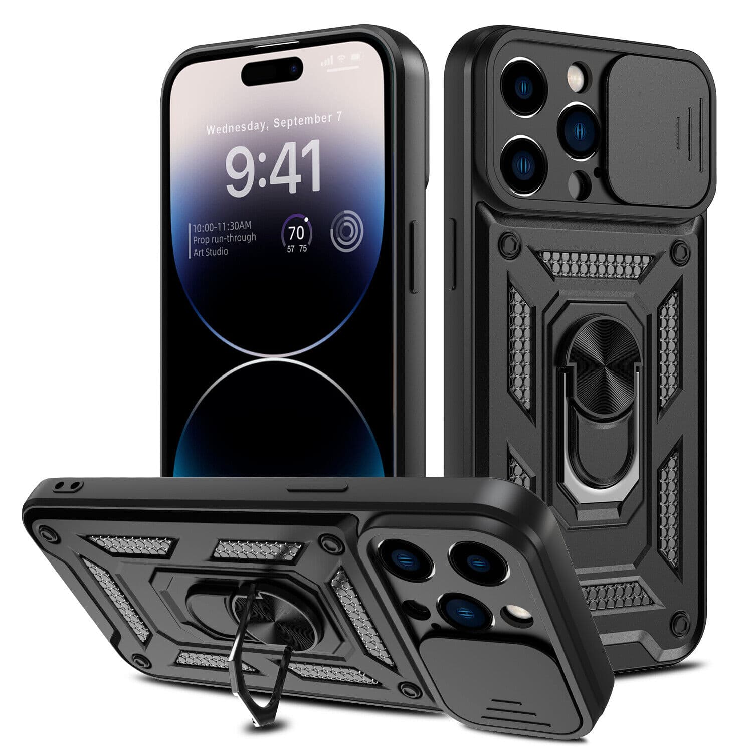 Case For iPhone 15 14 13 12 11 Pro Max Plus X XR SE 8 Magnetic slide Camera Lens Protection Kickstand Shockproof Armor