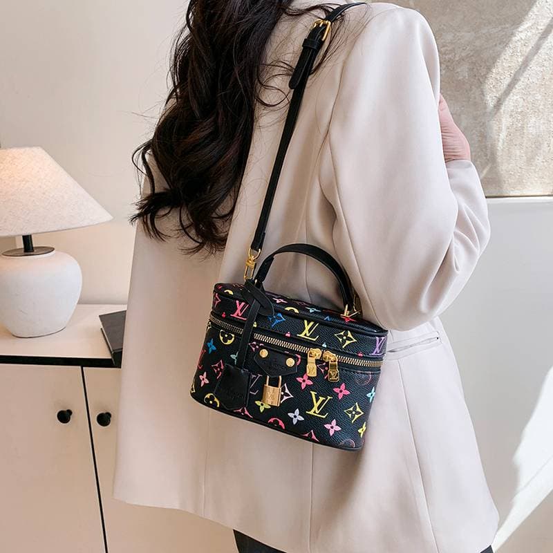 Femmes boîte sac cosmétique sac à bandoulière marque imprimé dames fermeture éclair ouvert sac à bandoulière femmes mode décontracté luxe q