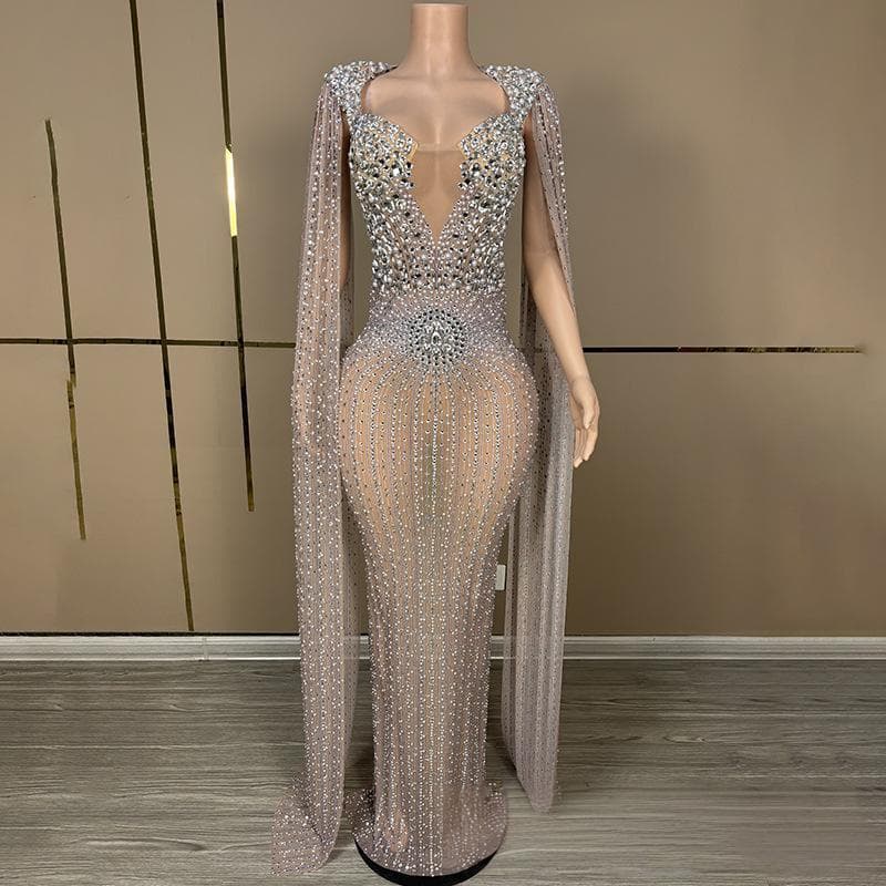 Women's Clothing Deep V Diamond Luxury Cocktail Party Evening Dress Pageant Model Catwalk Performance Costume(Pre-sale | Ships In 15 Days )