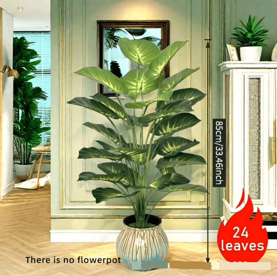 Realistic Money Grass Leaf Plant - 12/18/24 Large Leaf, Wide-leaf Plant Decoration, Green Wide-leaf Tropical Rainforest Decorative Tree, No Flowerpot