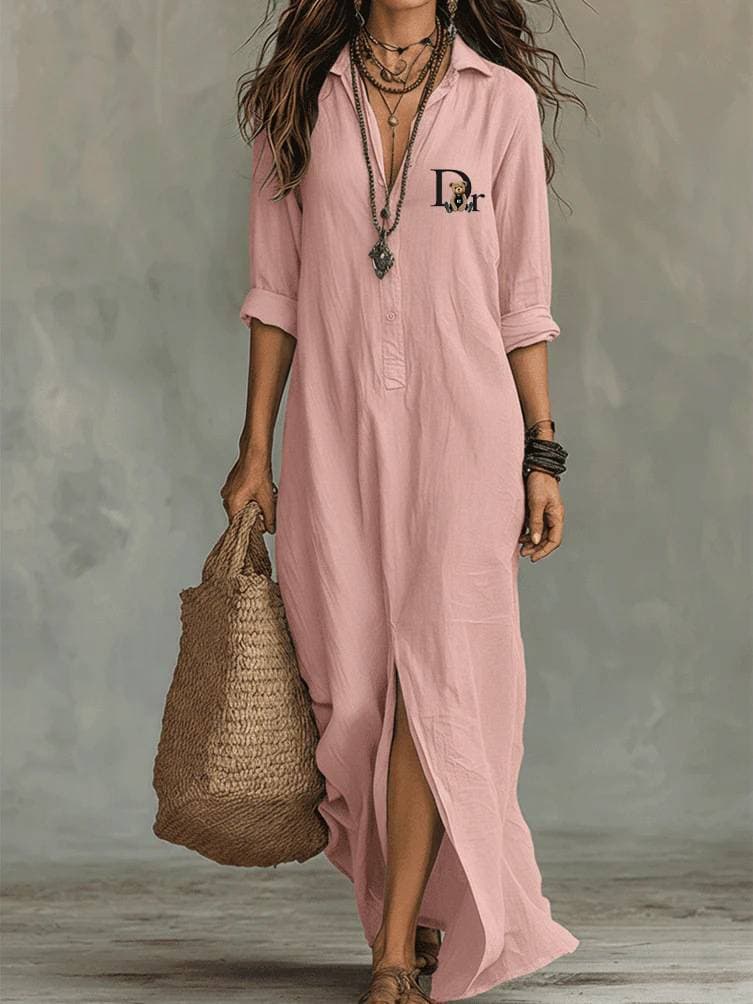 Robe longue fendue à col en V pour femme - Tunique de plage style resort - 1