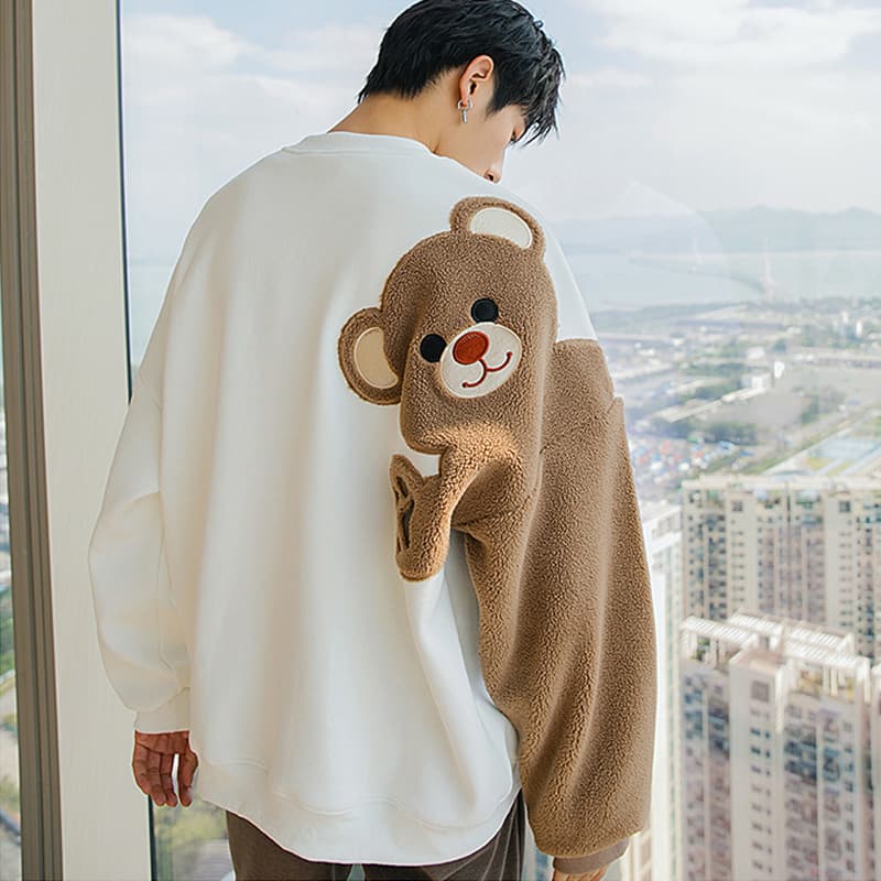 Lamb velvet bear sweatshirt for men and women ins trendy brand winter plus velvet thickened loose couple wear autumn and winter tops for students