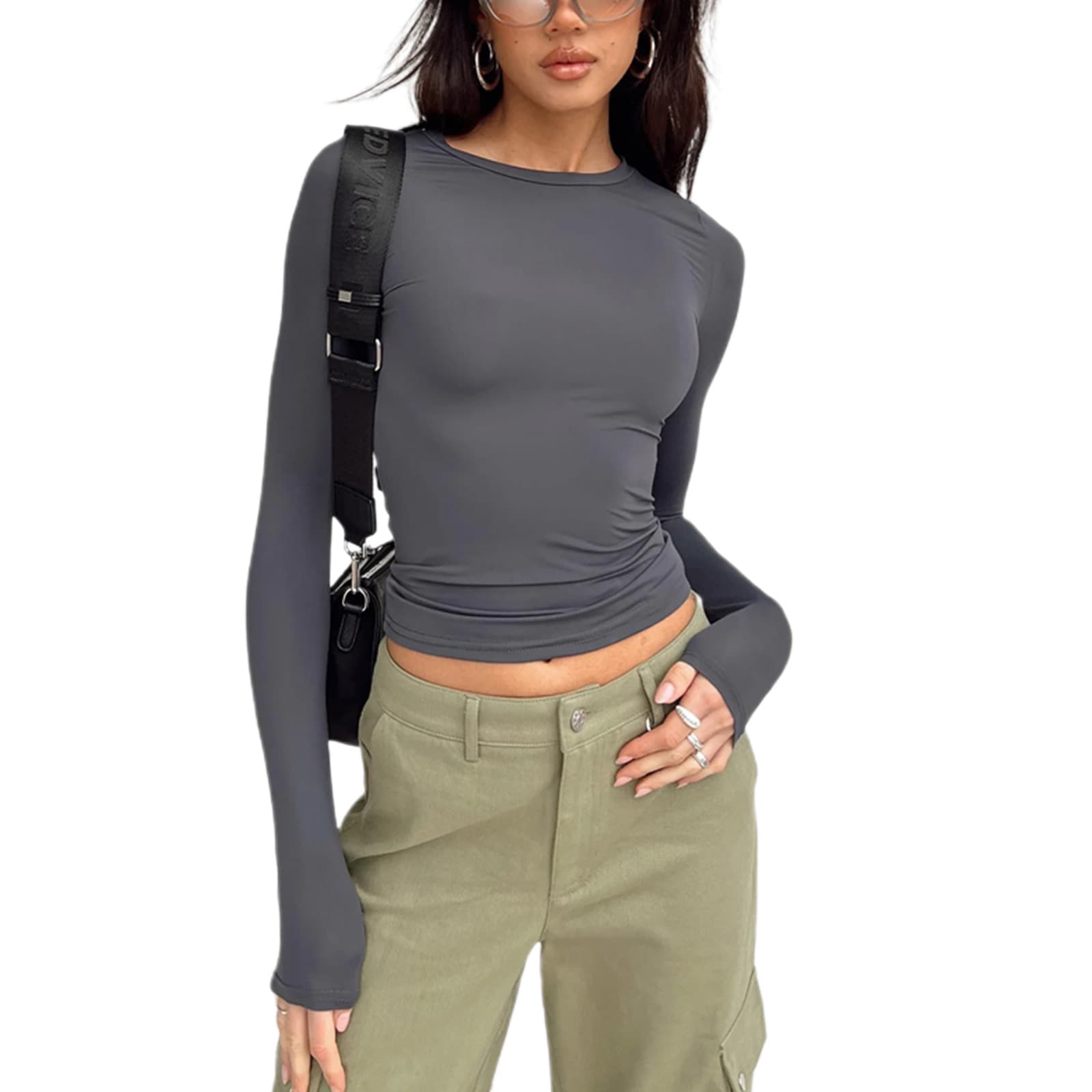 Women's Casual Long-sleeved T-shirts Spring And Autumn Solid Color Slim-fit Pullover T-shirts Women's Streetwear Bottoming Shirts Tops
