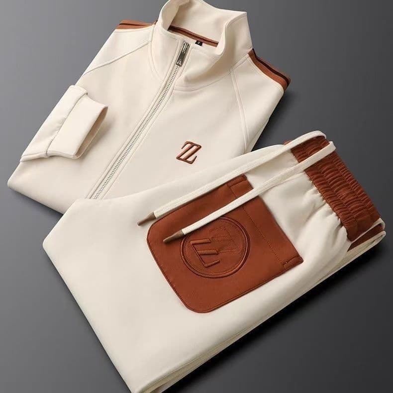 Men's Stand Collar Casual Sports Suit Long Sleeved Trendy Fashion Sportswear Two Piece Set with Straight Pants And Sweatpants