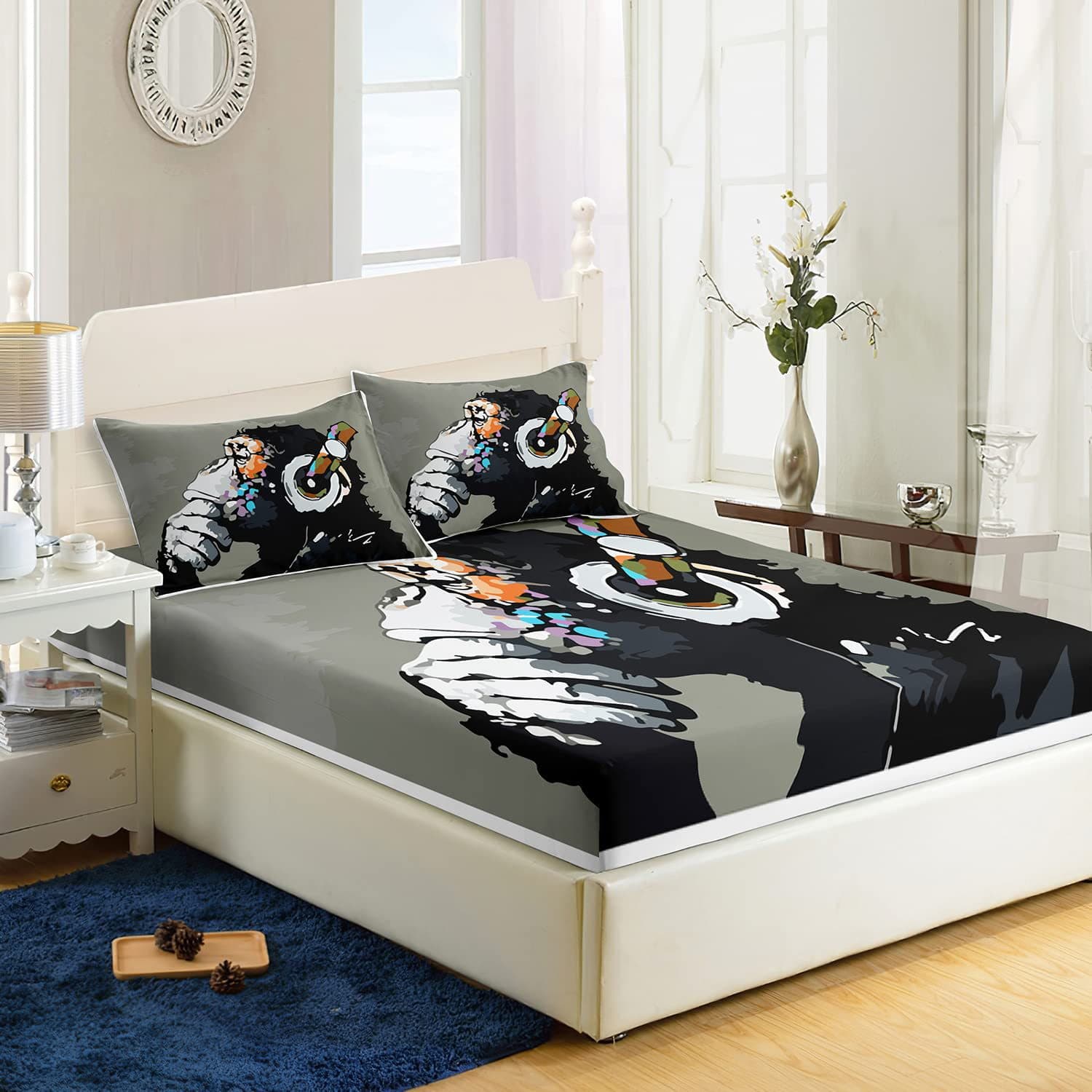 Animal Gorilla Pattern Three Piece Bed Sheet Set Digital Printing Bedding Set For Adults And Children