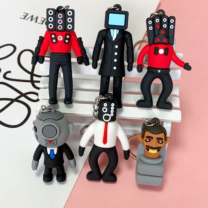 5383 # Hot selling Series Cartoon Keychain Monitor Toilet TV Man Doll Pendant