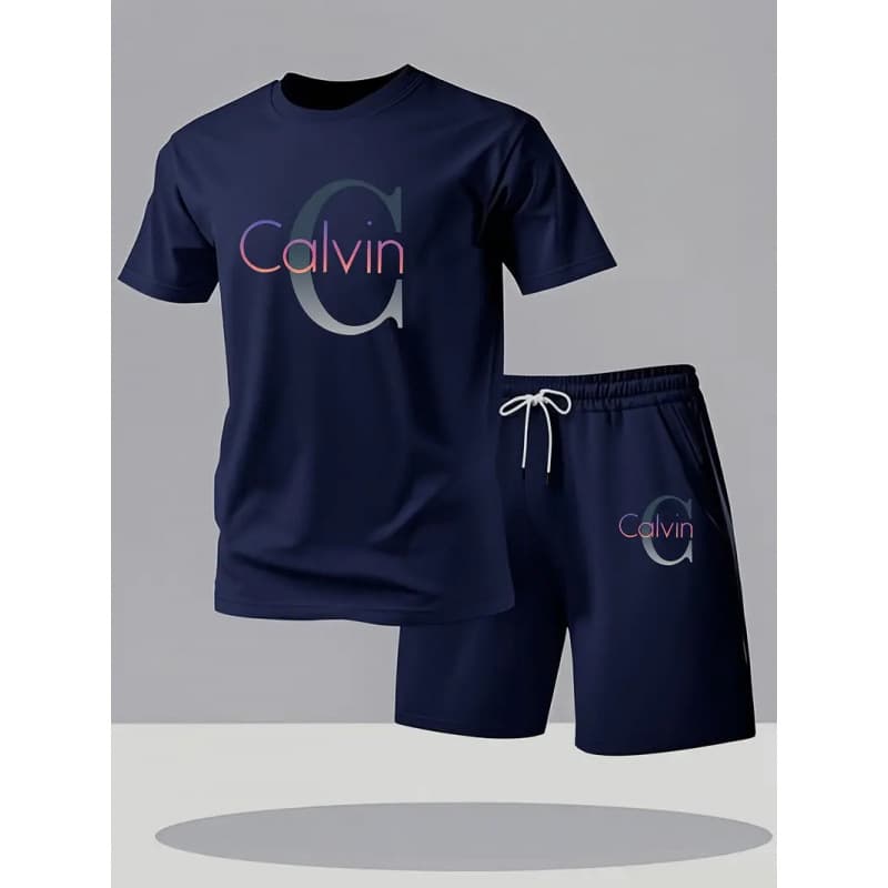 Ensemble t-shirt et short de sport tendance pour homme, imprimé décontracté, manches courtes.