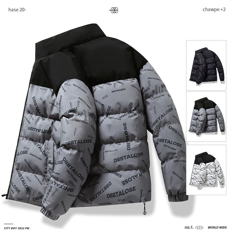 Men's Clothing cotton-padded jacket thickened warm cotton-padded jacket handsome fashion color matching stand-up collar casual jacket live