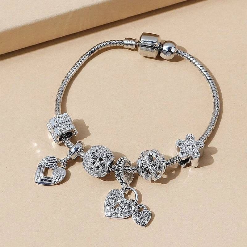 Pan Family Love Brilliant Dia Rose Gold Beaded Hollow Carved Women's Decorative Bracelet