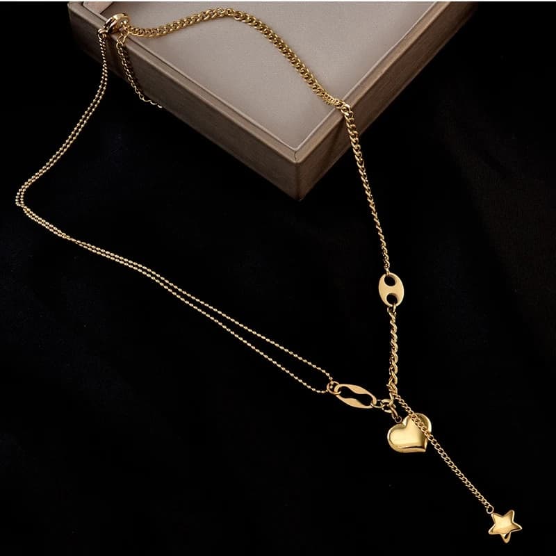 2025 New Arrivals DIEYURO 316L Stainless Steel Long Love Heart Women Girls Necklaces&Pendant Star Hanging Chain Choker Sweet Valentine's