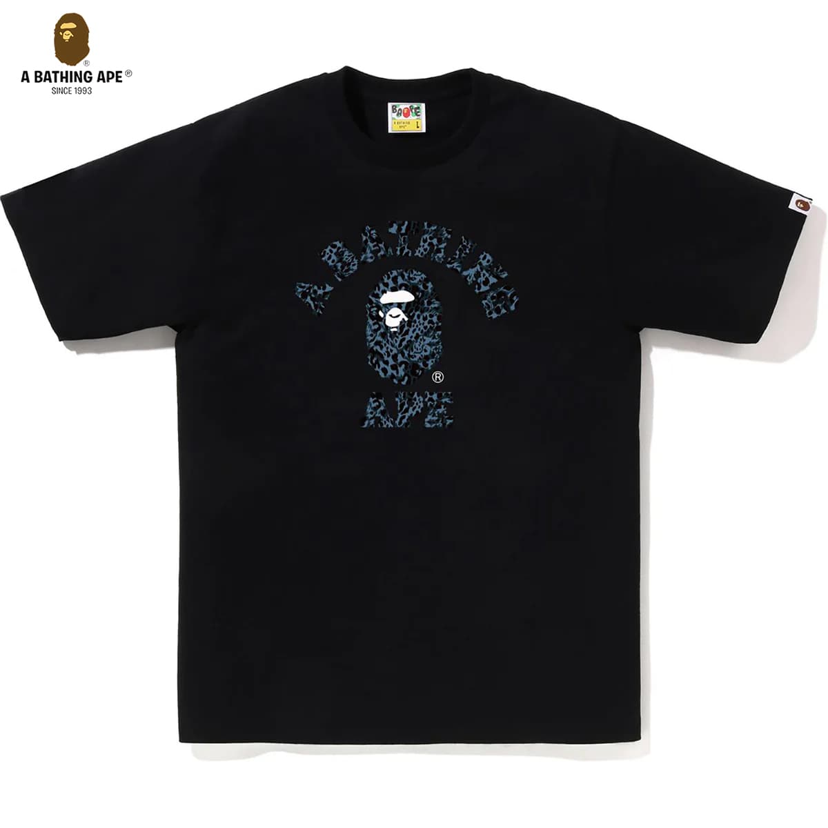 A BATHING APE 2026 New BAPE Wild Leopard Print College Style Men's Pure Cotton Short Sleeved T-shirt Top