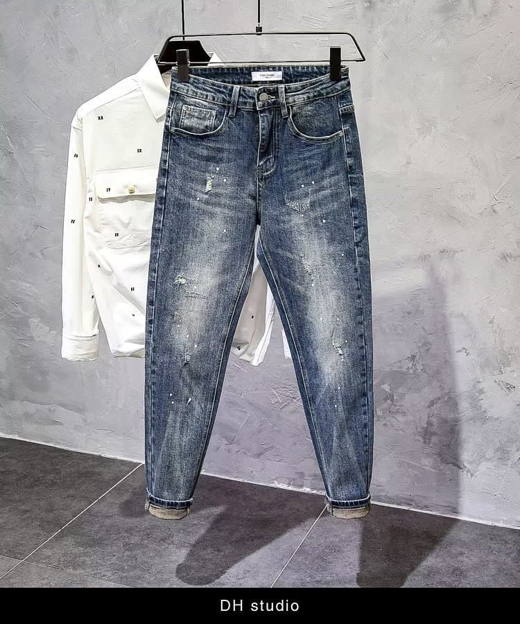 Men's Clothing nine-point jeans in autumn new high-end simple style spring and autumn straight slim fit long pants brand