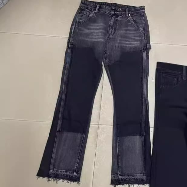 Men's Clothing High Street Stitching Deconstructed Distressed Black Flared Loose Jeans