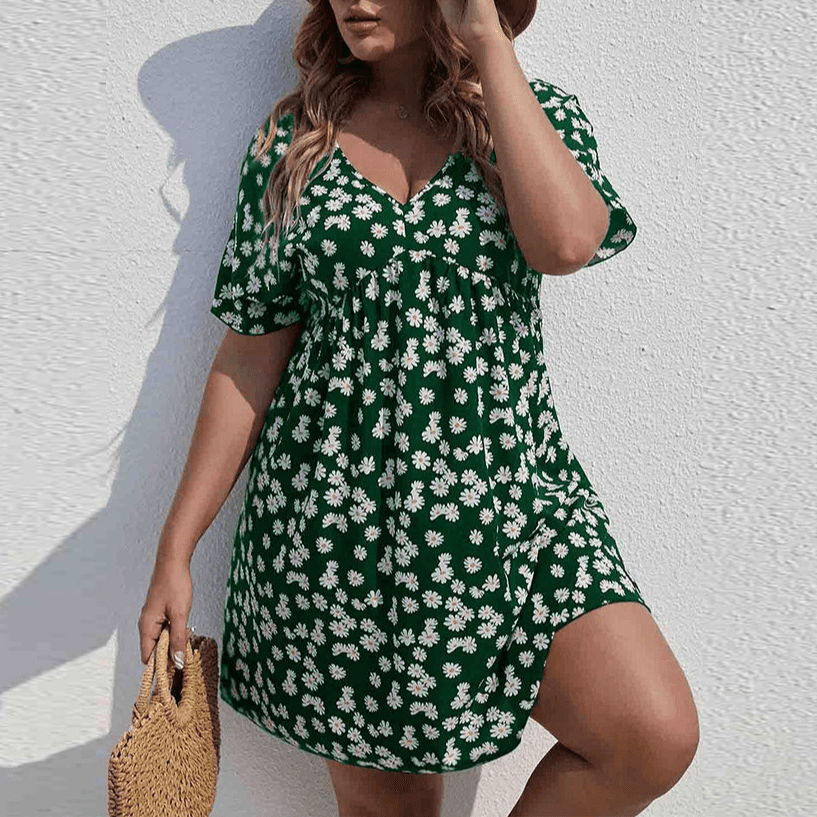 Women's 2024 summer Europe and the United States plus-size women's large waist A-line dress holiday style print dress