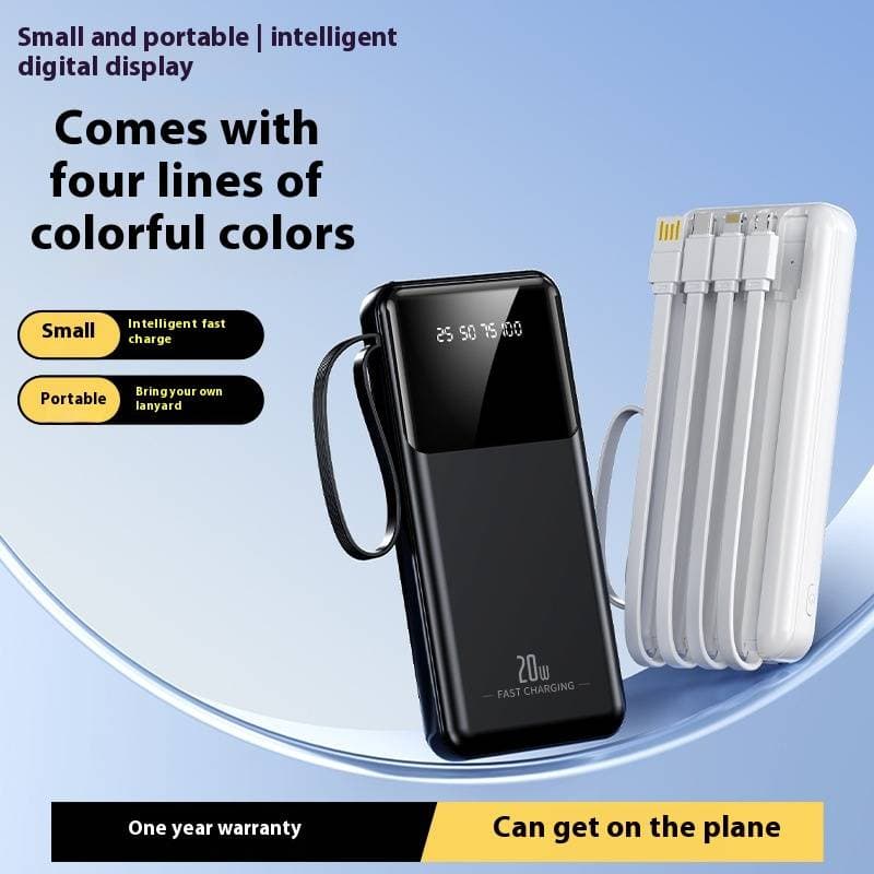 20000mAh Power Bank With Built-in Cable & PSE Fast Charging - Compact & Portable For Travel