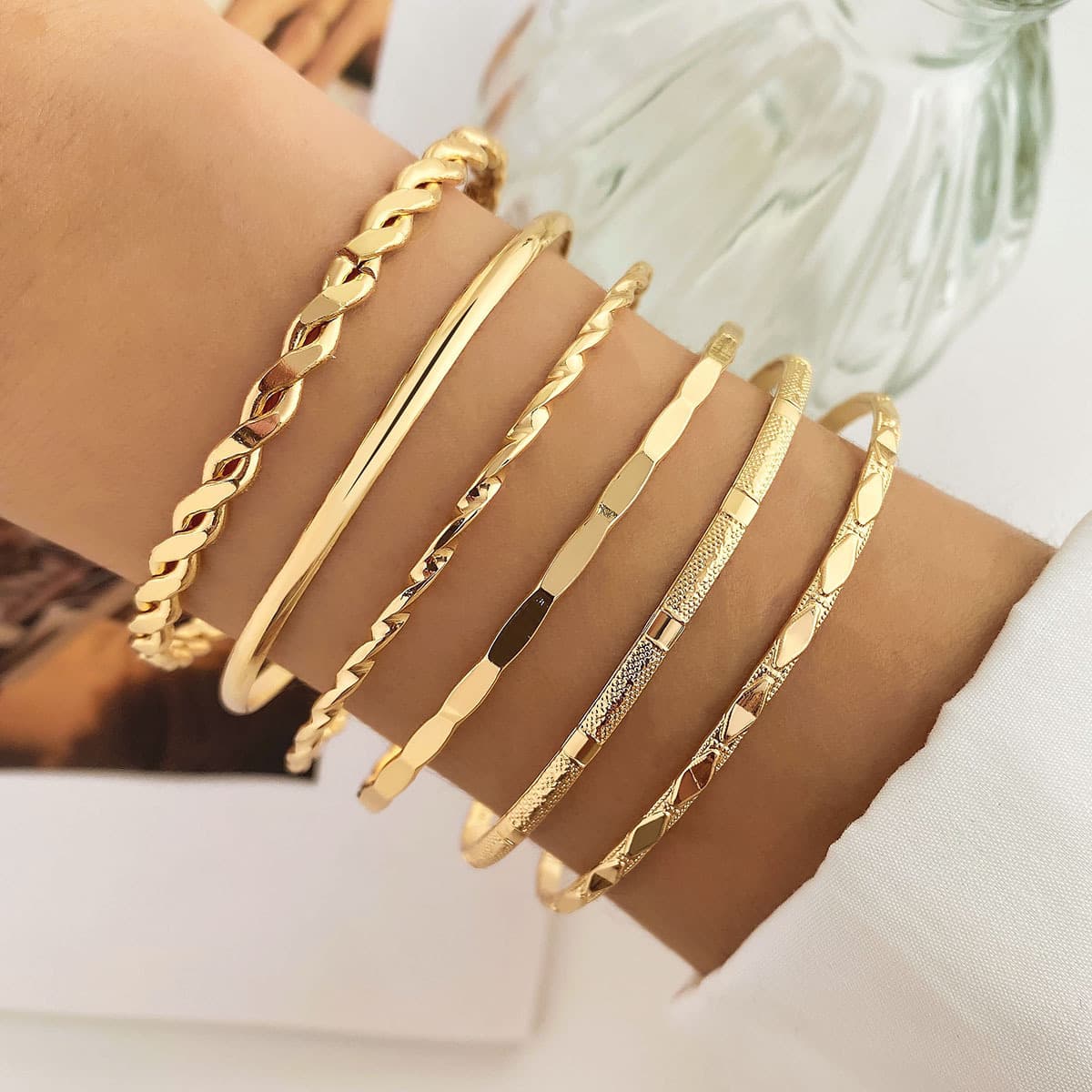 6-Piece Of INS European And American Cross-Border Hand Jewelry Dia Twist Smooth Irregular Punk Bracelet Set Wholesale