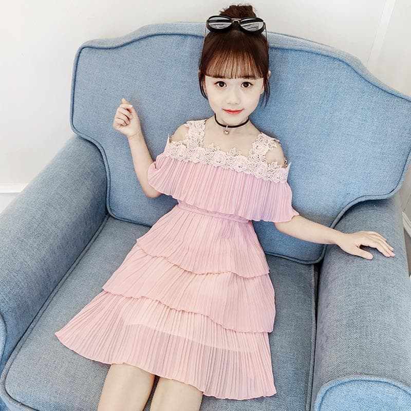 Mother & Kids Girls Korean summer dress 2024 new style medium and large children's super fashionable princess dress little girl cake dress