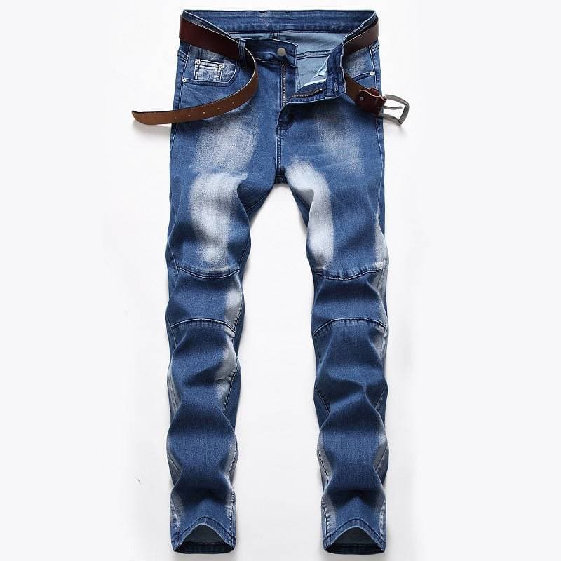 Men's new autumn men's jeans dark blue two-color block patchwork stretch casual men's pants trend