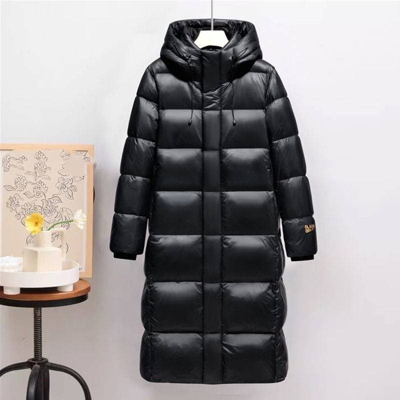 Men’s & Women’s Long Down Jacket – 600FP White Duck Feather, Waterproof Winter Coat With Glossy Finish (Black, S-3XL, )