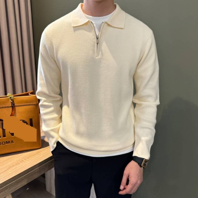 Men's Solid Color Textured Half Zip Knit Polo Sweater Long Sleeve Fitted Base Layer Casual Sophisticated Style For Autumn Winter