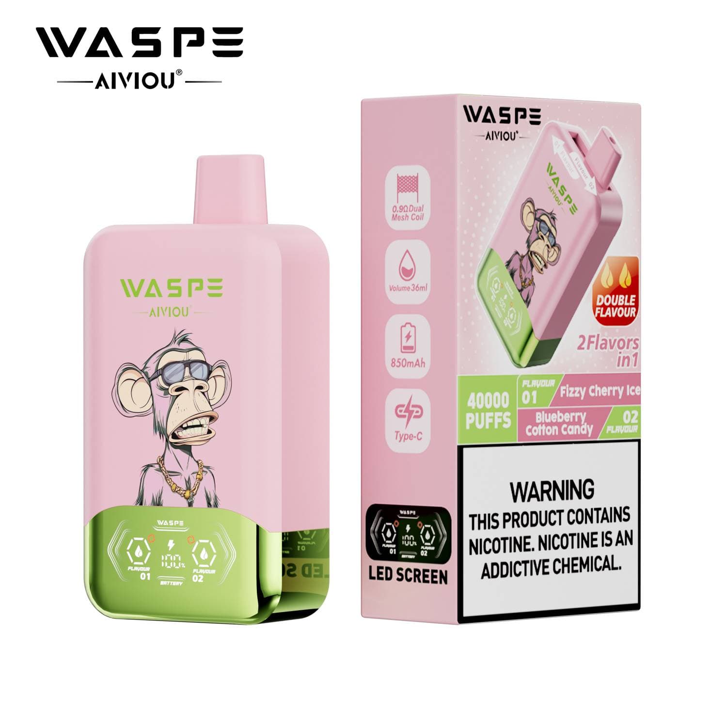 Waspe Double Saveur 40 000 bouffées 40k Entrepôt UE Cigarette électronique jetable 2 en 1 Boîte de bouffées Vapotage avec deux saveurs Double c