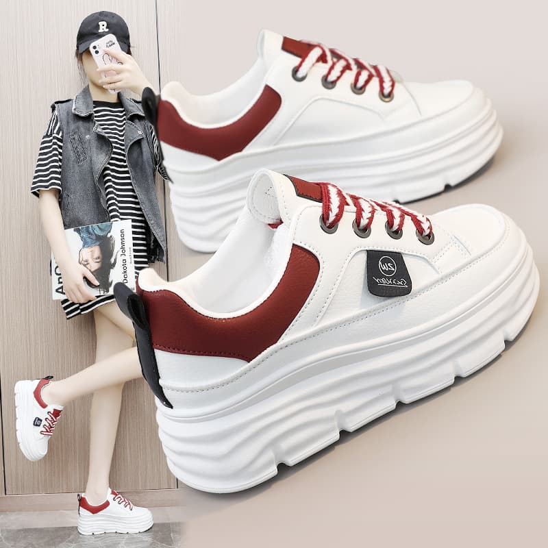 Women's shoes match color thick sole inner increase leather casual shoes fashion women's board shoes