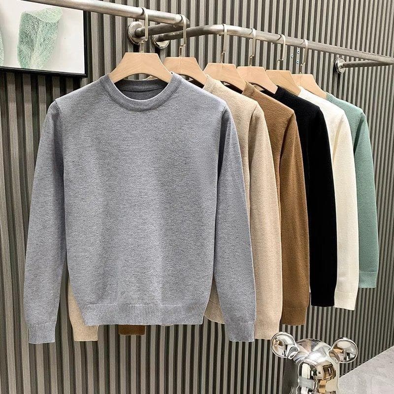 Men's Clothing Round Neck Sweater Men's Autumn And Winter New Style Light Luxury Lazy High End Hot Style White Bottoming Shirt