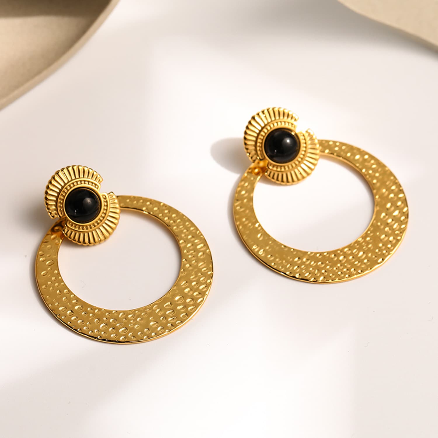 Ins Internet Celebrity Exaggerates Titanium Steel Earrings, Natural Stone Large Circle Moon Wheel Earrings And Earrings