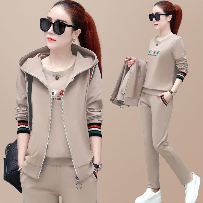 Women's Clothing Vest three piece suit new autumn long sleeved sweater large size casual sportswear suit for women