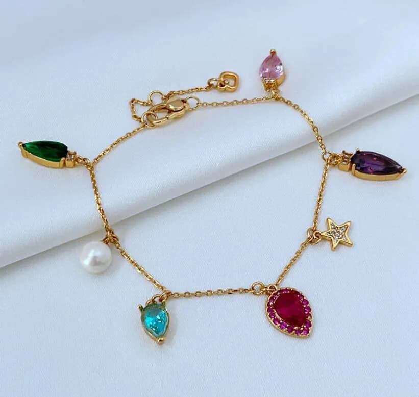 Gold Fashion Colorful Zircon Charm Bracelet Love Star Pearl Four Leaves Fish Pendant Metal Bracelets For Women Jewelry