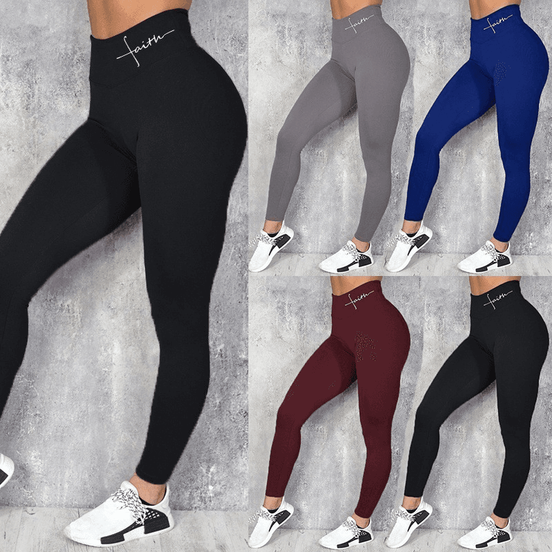 Women's Alphabet Printed Bottom Pants Hip Lifting Stretch High Waisted