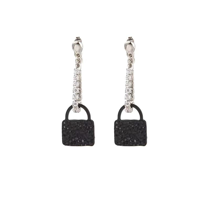 Women's Earrings Light luxury senior sense flash diamond black handbag earrings ins personality temperament earrings female cold wind niche earrings