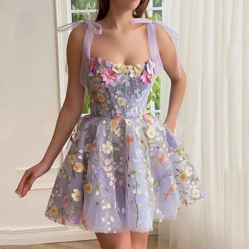 Women's Fashion Three-dimensional Flower Embroidery Hip-wrapped Sexy Suspender Dress