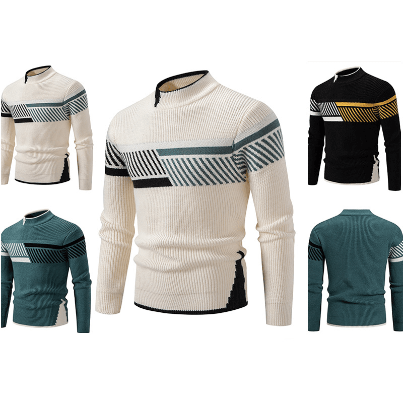 Men's Clothing new men's casual round neck sweater brand fashion color matching knitted bottoming shirt men's top