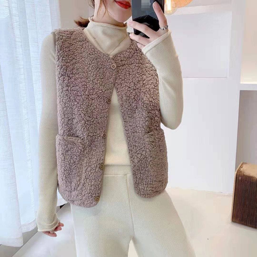 Autumn And Winter New Lamb Plush Vest Women's Korean Style Fur One Piece All Match Loose Short Vest Jacket Top