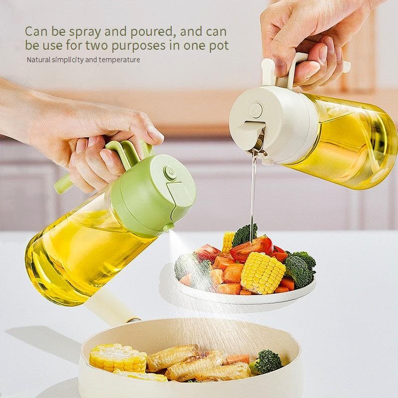 Dual-Use Oil Spray Bottle - Kitchen Glass Oil Dispenser With Fine Mist & Pour Spout (2-In-1 Design BPA-Free Leakproof)​​