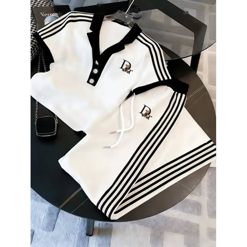 Ensemble décontracté à rayures sport pour femme - Tenue deux pièces décontractée à quatre rayures - 1